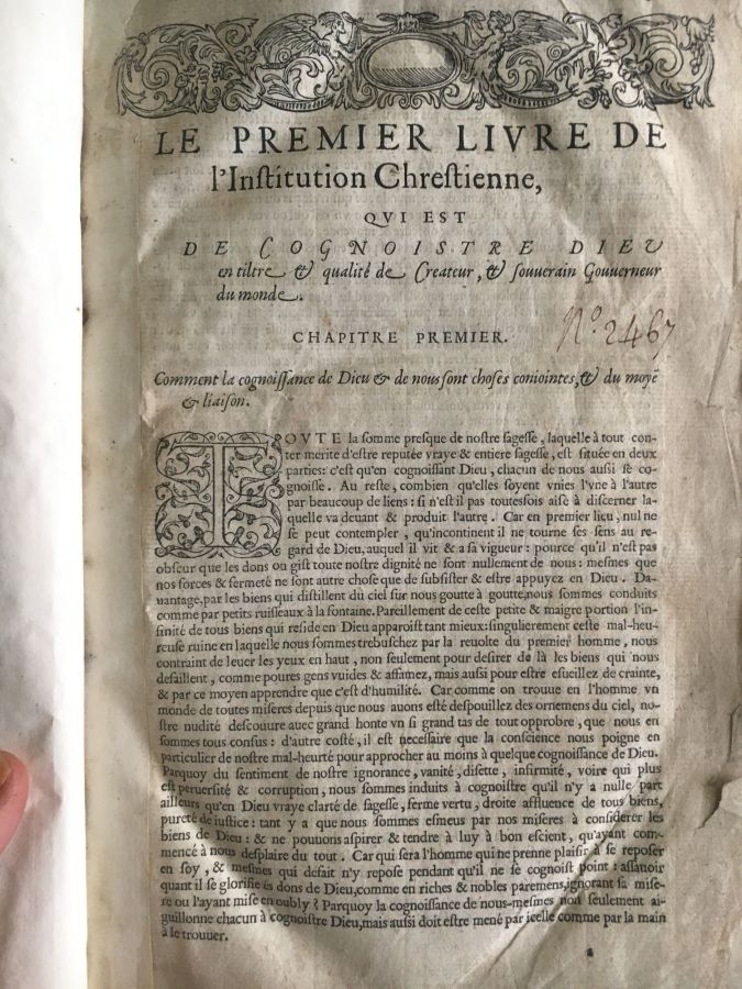 Ouvrage de Calvin, supposé être la 2ème édition du Premier Livre de l’Institution Chrétienne